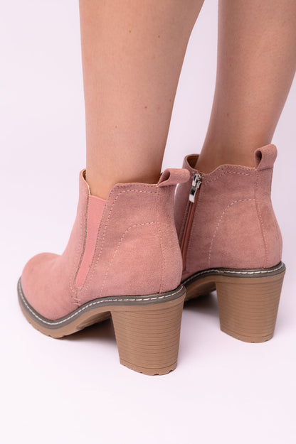 Bite Me Bootie in Blush Faux Suede