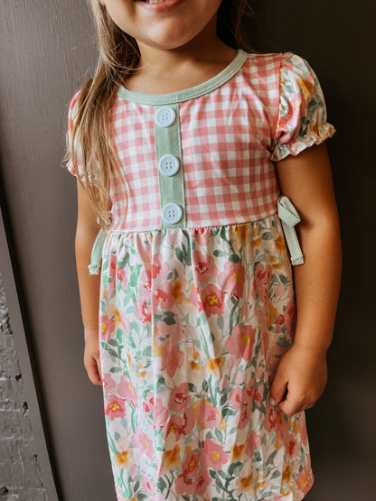 Pink Floral Plaid Dress