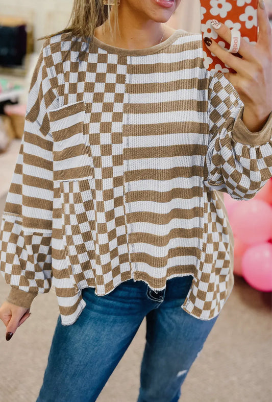 PREORDER: Checker Patchwork Front Pocket Top