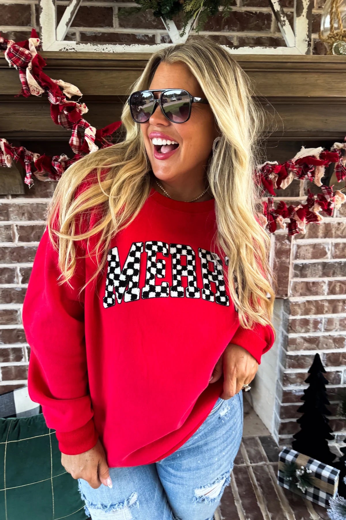 PREORDER: Merry Checkered Letter Sweatshirt