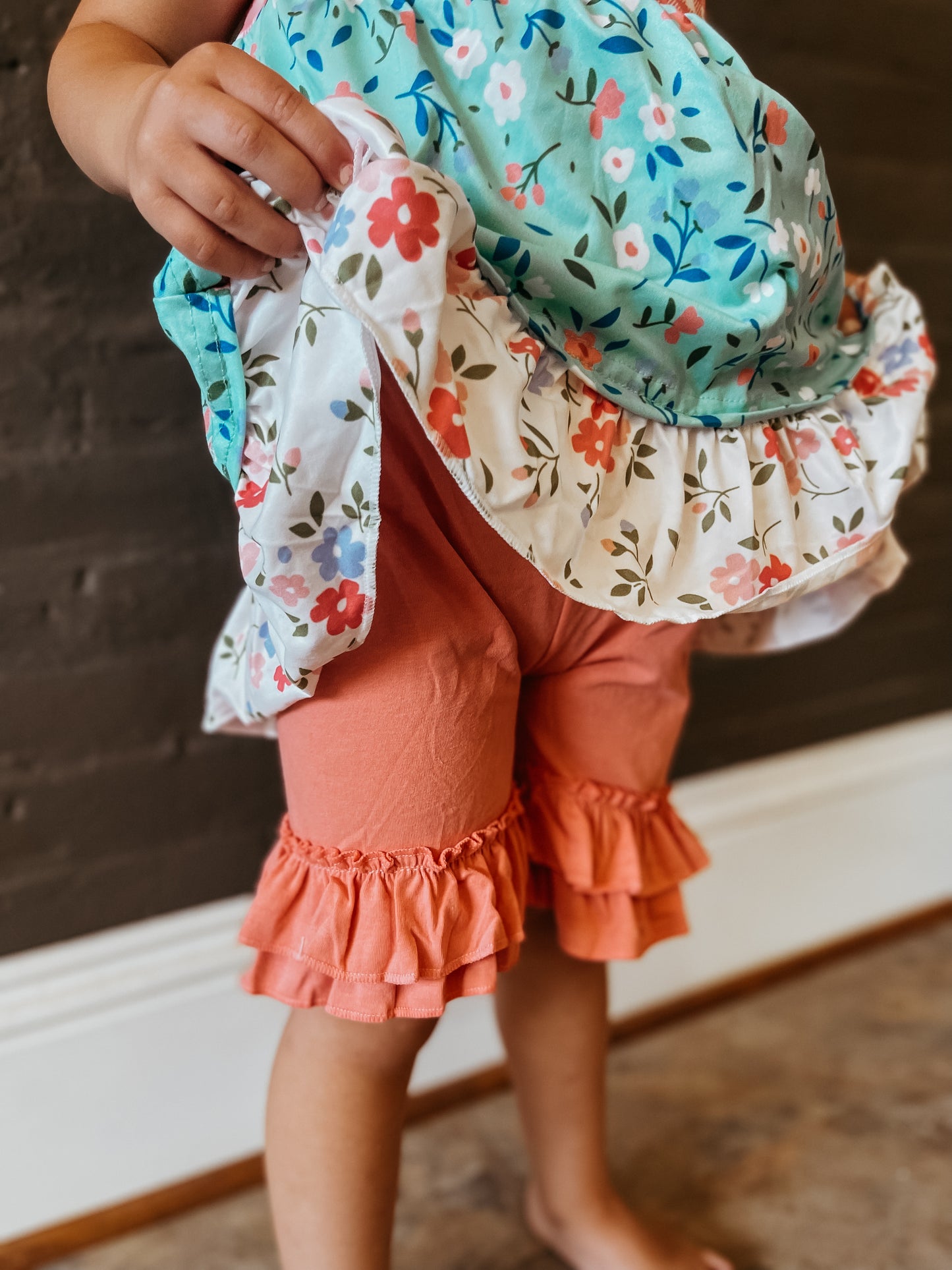 Plaid & Floral Print Tiered Ruffle Set