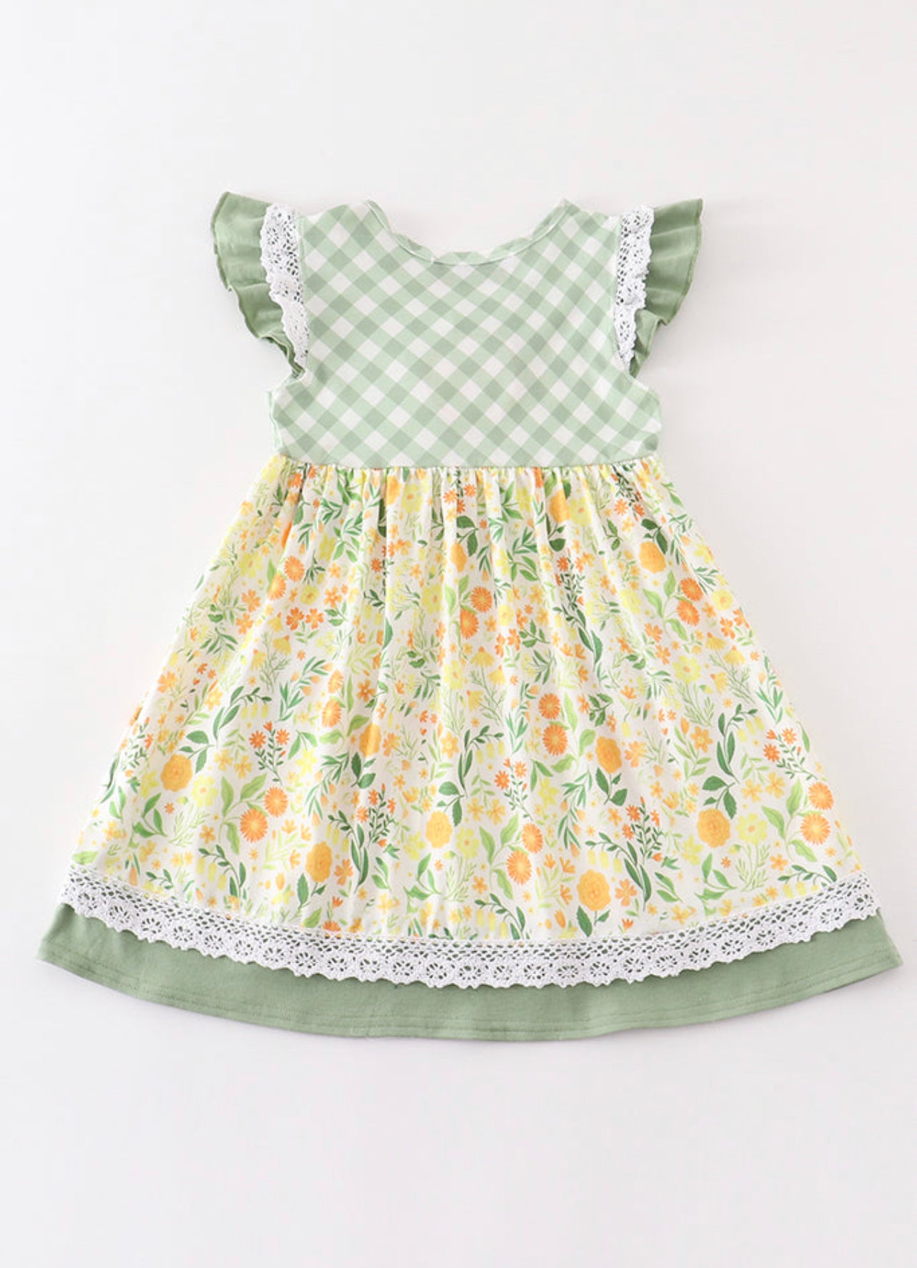 Yellow & Sage Floral Ruffle Dress