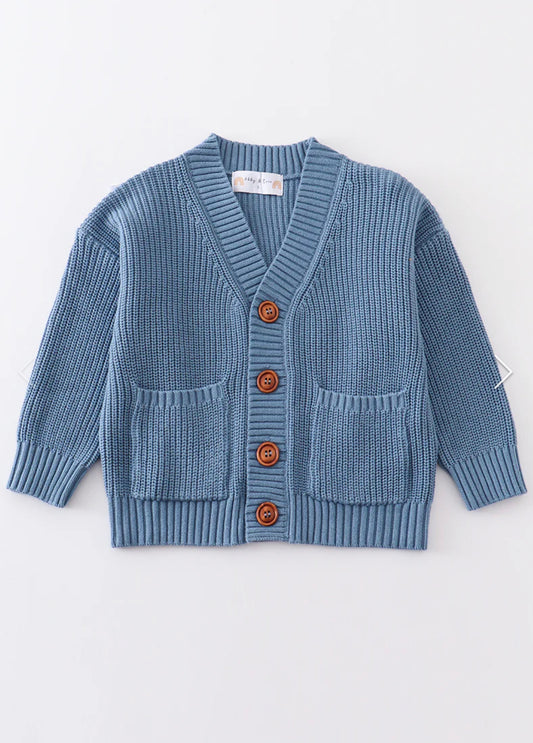 Blue Pocket Cardigan Sweater