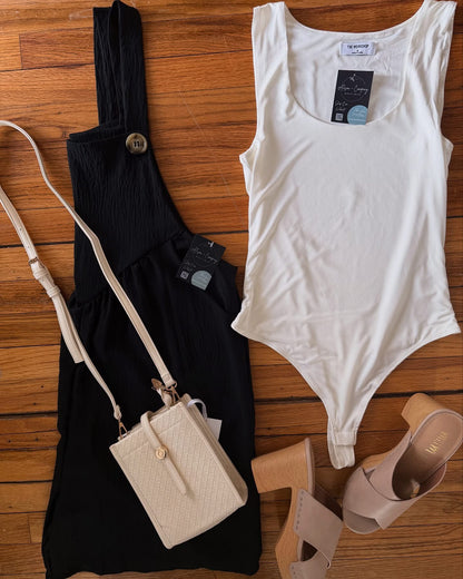 Reversible Knit Tank Bodysuit: White