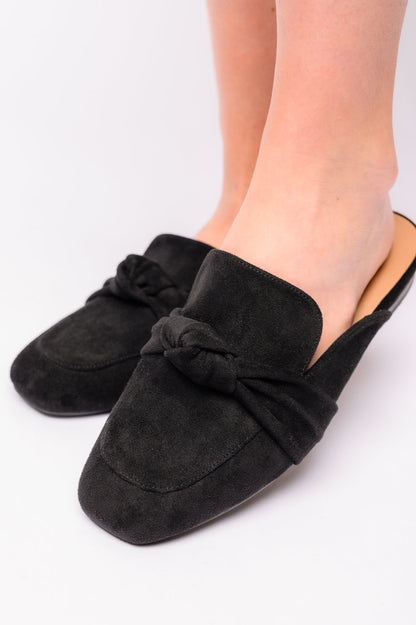 Clingy Mules in Black Faux Suede
