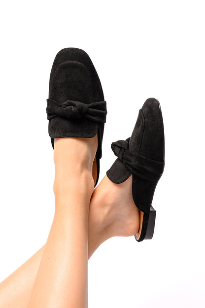 Clingy Mules in Black Faux Suede
