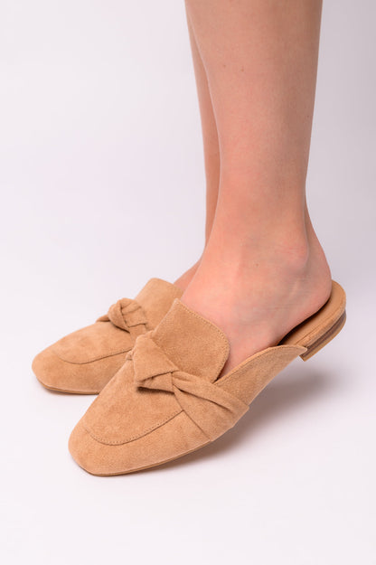 Clingy Mules in Camel Faux Suede