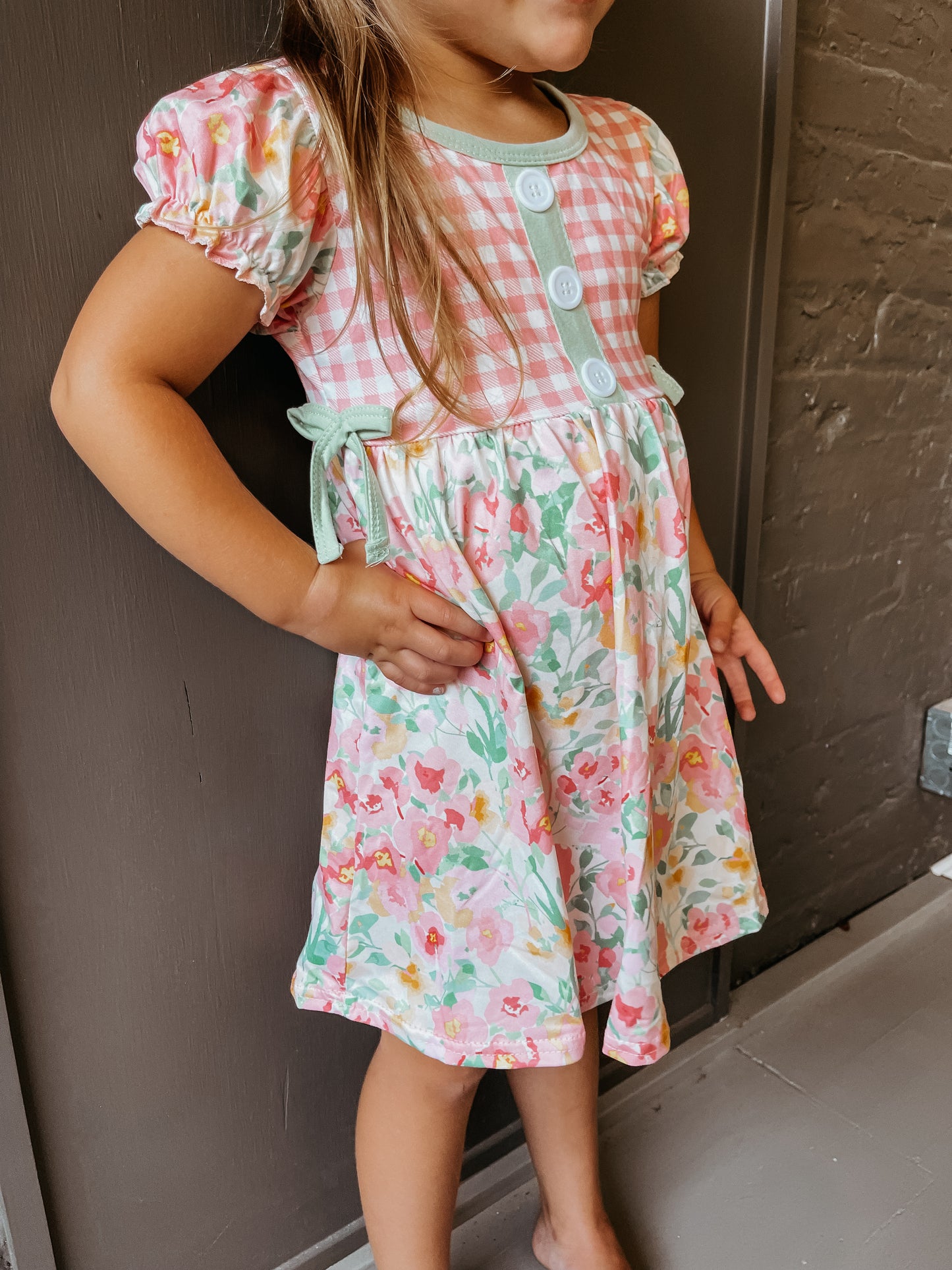 Pink Floral Plaid Dress