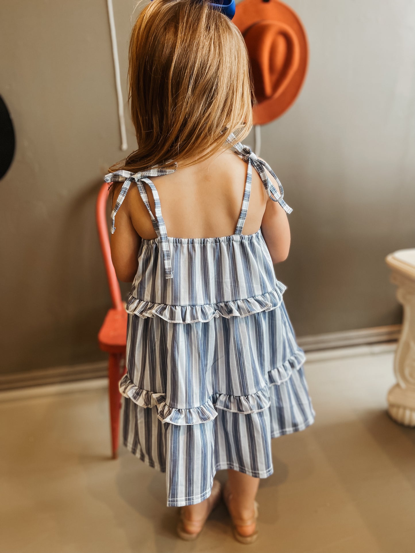 Blue Stripe Ruffle Dress