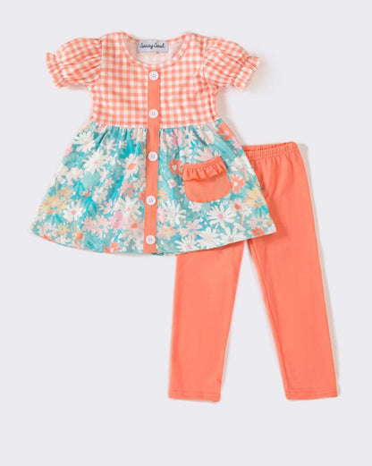 Coral Plaid & Floral Set