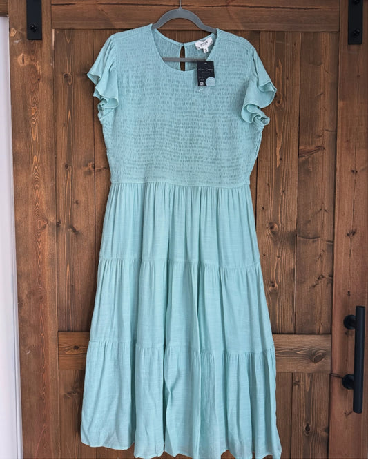 PLUS Smoked Midid Dress: Light Sage