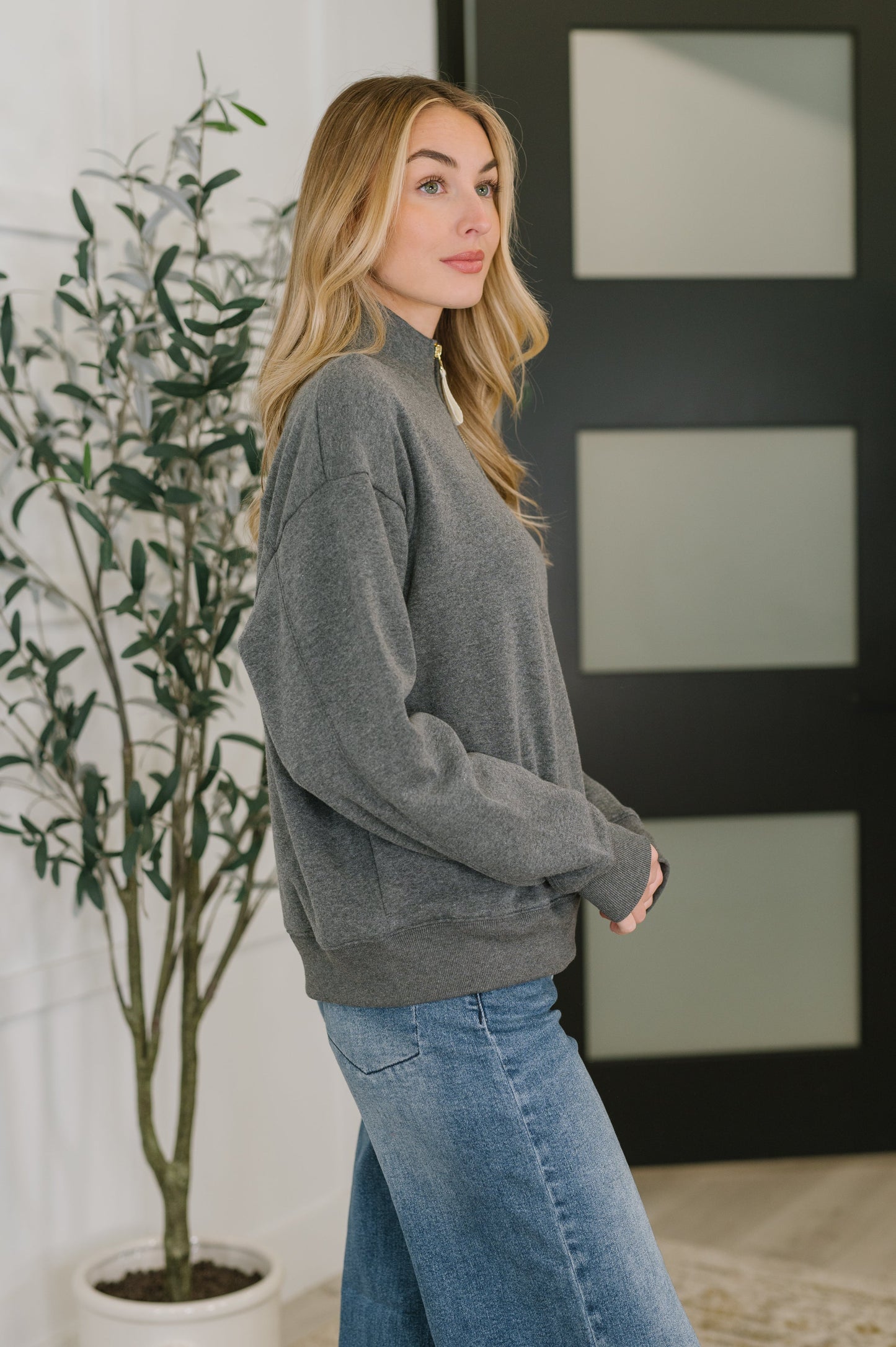 Sweater Weather Half Zip High Neck Pullover in Charcoal