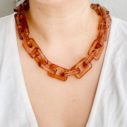 Chunky Chain Square Link Necklace | Boho Acrylic Jewelry: 2 colors