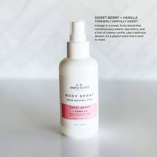 Signature Body Spray-Long Lasting Body Mist: Sweet Berry + Vanilla