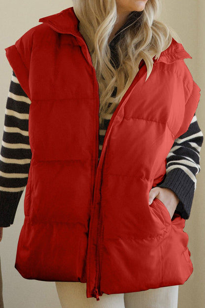 Pocketed Zip Up Vest Coat