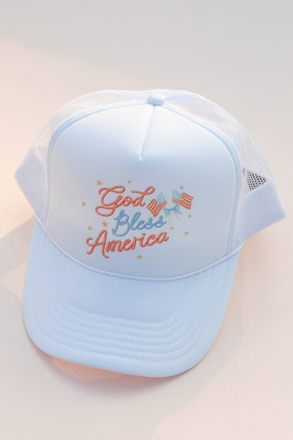 God Bless America Trucker Hat: White