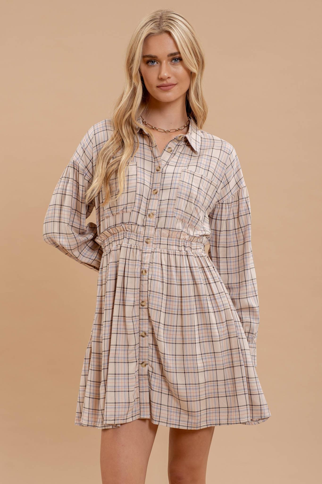 Plaid Collared Button Down Dress