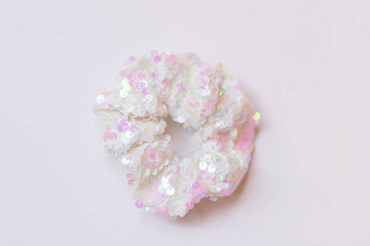 Iridescent Sequin Scrunchie - White