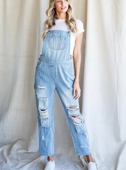 The Molly Distressed Denim Overalls