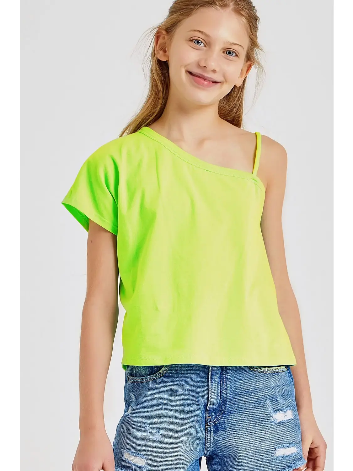 One Shoulder Crop Top: Neon Yellow