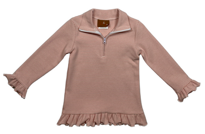 Ellie 1/4 Zip Pullover: Peach Stripe