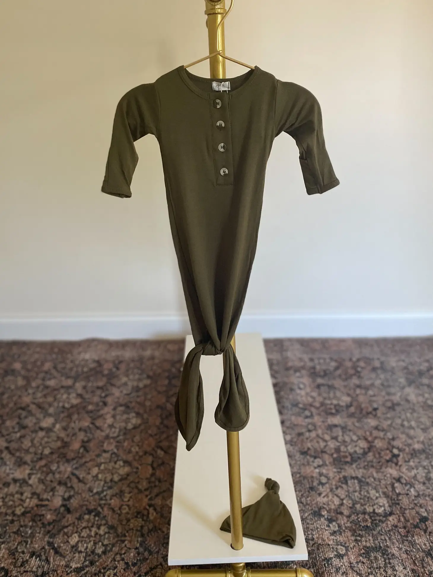 Knotted Baby Gown and Hat Set (Newborn - 3 mo.) - Army Green