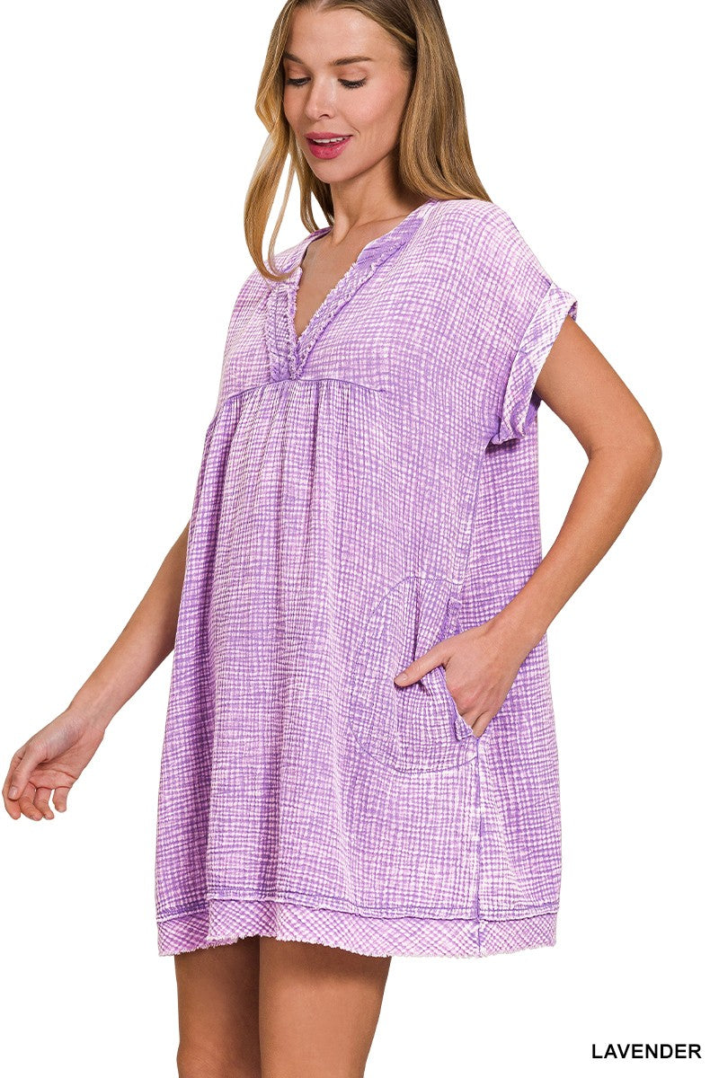 Georgia Raw Hem Gauze Dress: Lavender