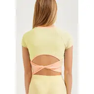 Twisted Open Back Crop Top: Banana/Peach