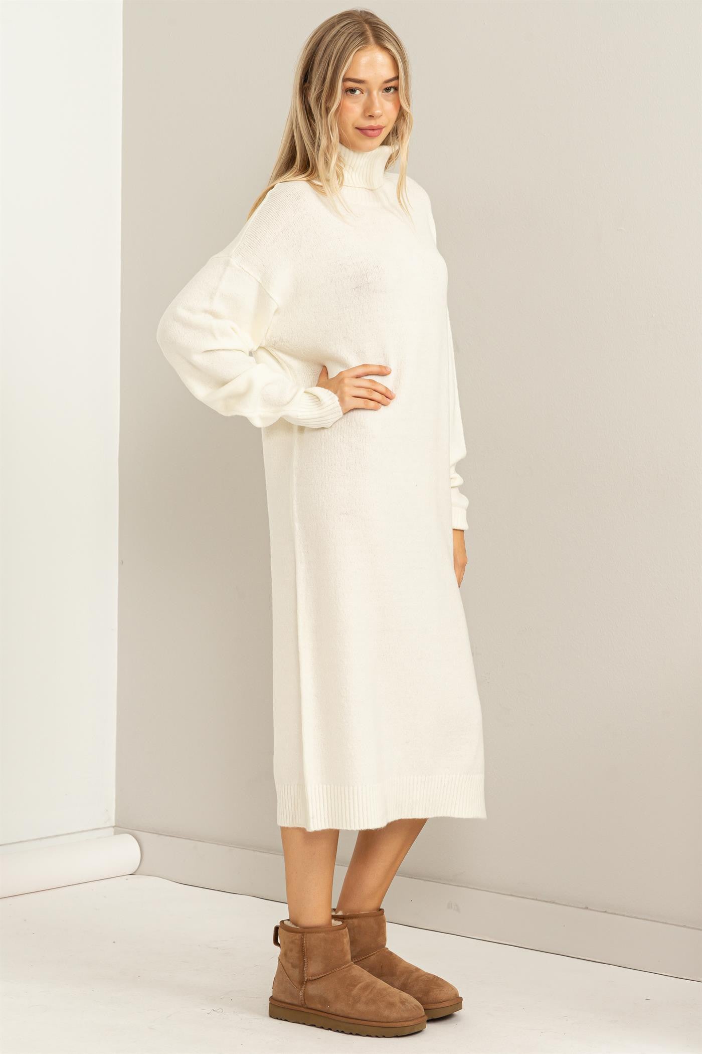 Cream turtleneck clearance sweater dress