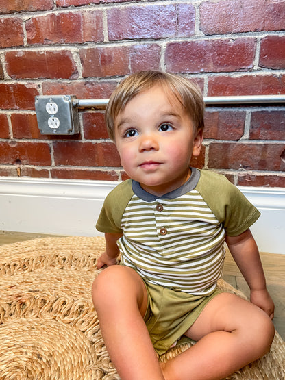 Organic Baby Sosa Raglan Henley Bodysuit - Greely Stripe