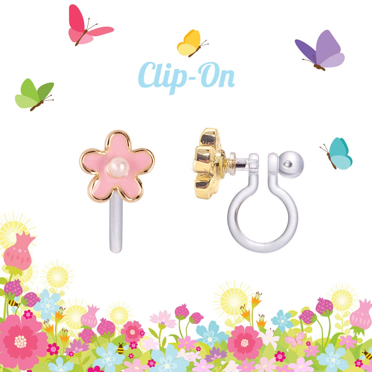CLIP ON Earrings- Pink Fancy Flower