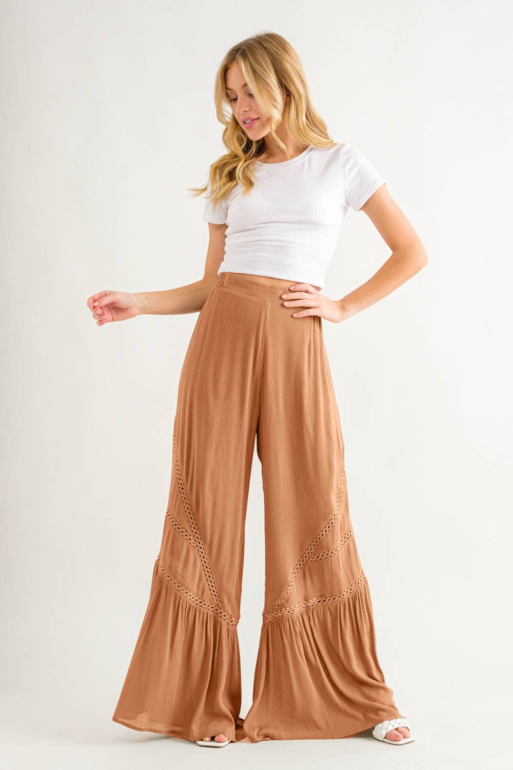 Lace Detail Tiered Wide Pants