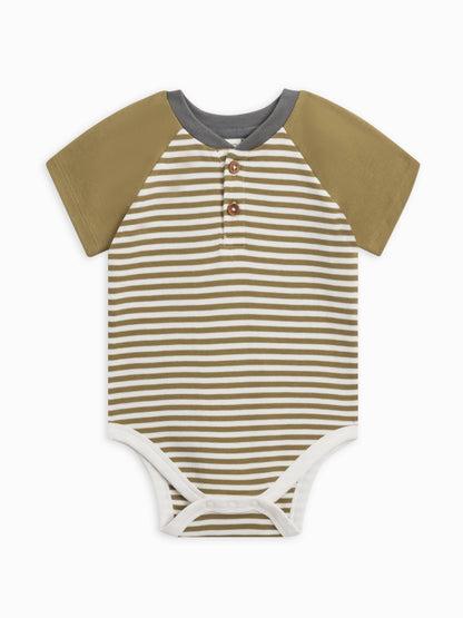 Organic Baby Sosa Raglan Henley Bodysuit - Greely Stripe