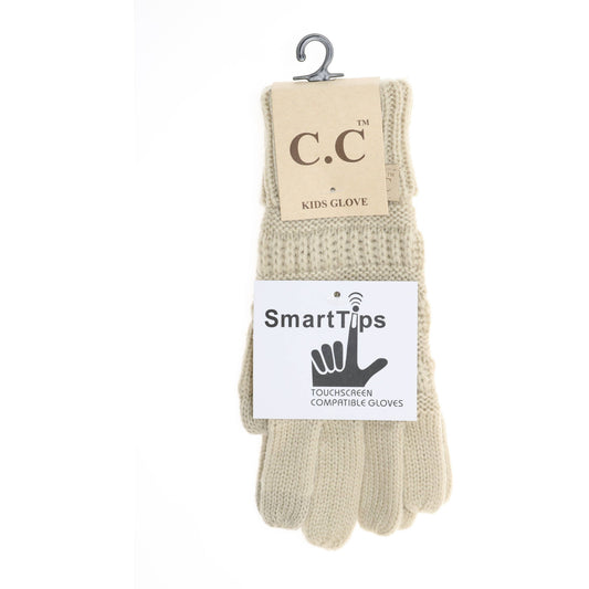 KIDS Solid Cable Knit CC Gloves: Beige