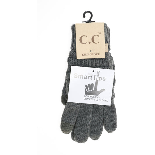 KIDS Solid Cable Knit CC Gloves: Dark Grey