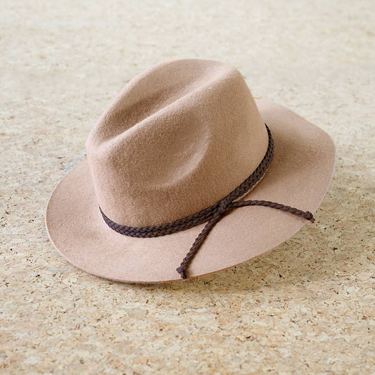 Wool Felt Braided Strap Fedora Hat: Taupe