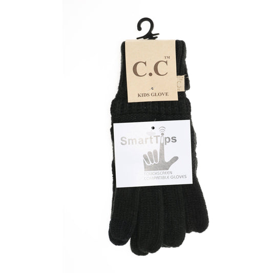 KIDS Solid Cable Knit CC Gloves: Black