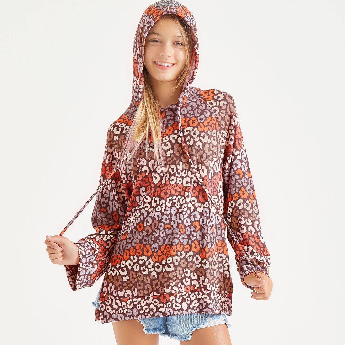 Oversized Leopard Print Tunic Hoodie Sweater