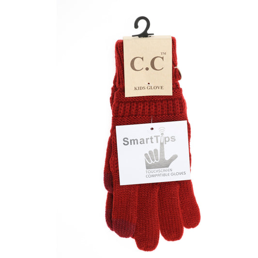KIDS Solid Cable Knit CC Gloves: Red (Bright)