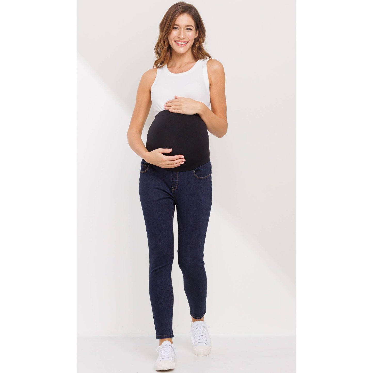 Maternity Skinny Jeans With Belly Band: Deep Denim