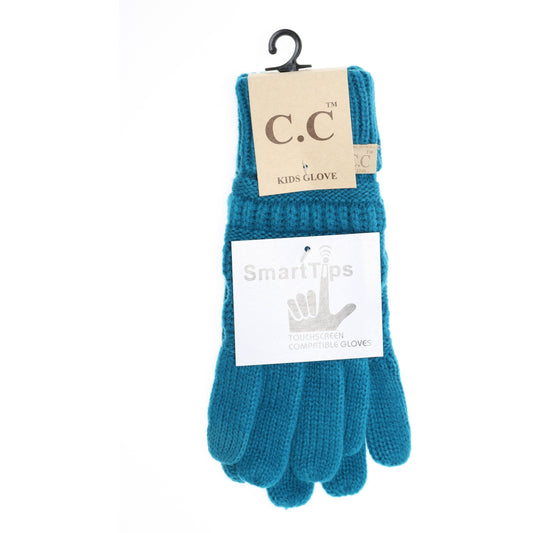 KIDS Solid Cable Knit CC Gloves: Teal