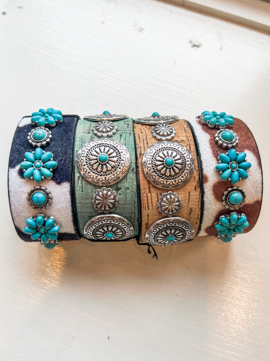 Cowhide + Turquoise Bracelet {two colors}