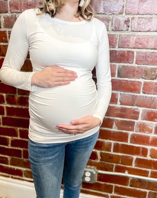 Round Neck Maternity Top: Ivory